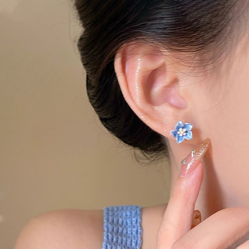 Blue Camellia Temperamental Minority Design Creative High-grade Rings