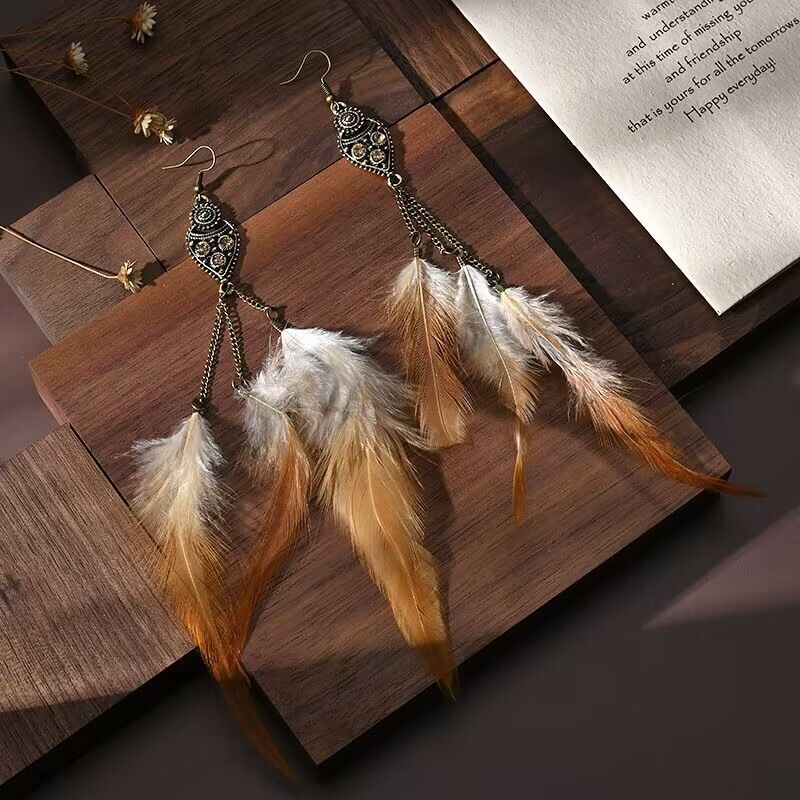 Chain Feather Ethnic Style Scenic Spot Earrings