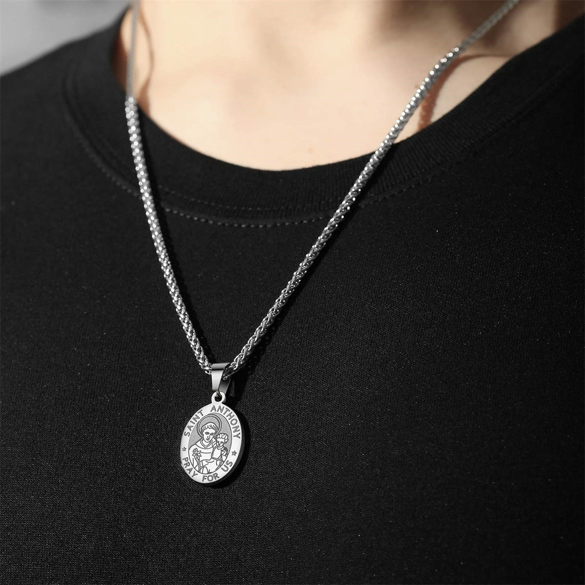 Women's & Men's Double-sided Portrait Medal Cross Stainless Steel Necklaces