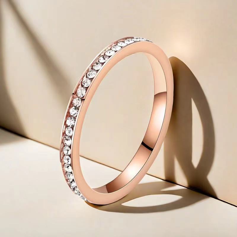 Stainless Steel Female Niche Wide Diamond Cold Titanium Rings
