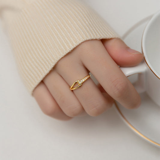 Open Female Version Sweet Diamond Mounted Hollow Bends Rings