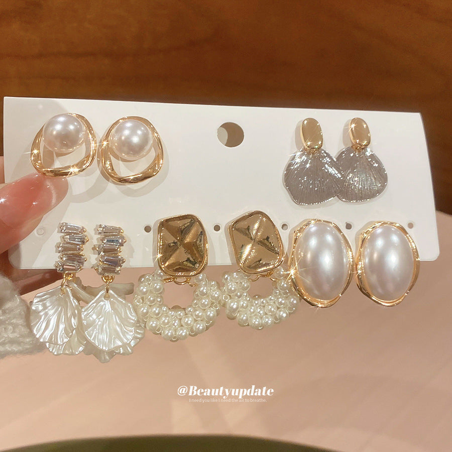Sier Pearl Flower French Vintage Court Style Earrings