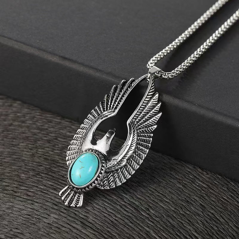 Women's & Men's Punk Vintage Titanium Steel Polished Turquoise Pendants
