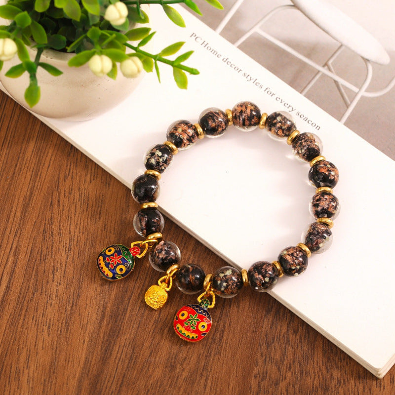 Gray Colored Glaze Gold Foil Swallowing Beast Ethnic Style Bracelets