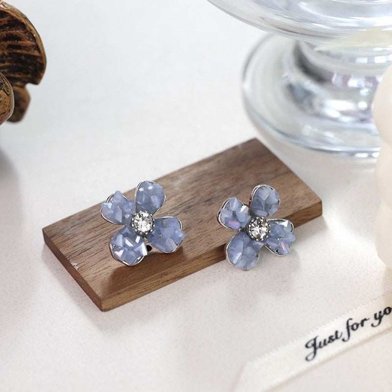 Flowers Small Exquisite Shiny Diamond Irregular Chain Pearl Earrings