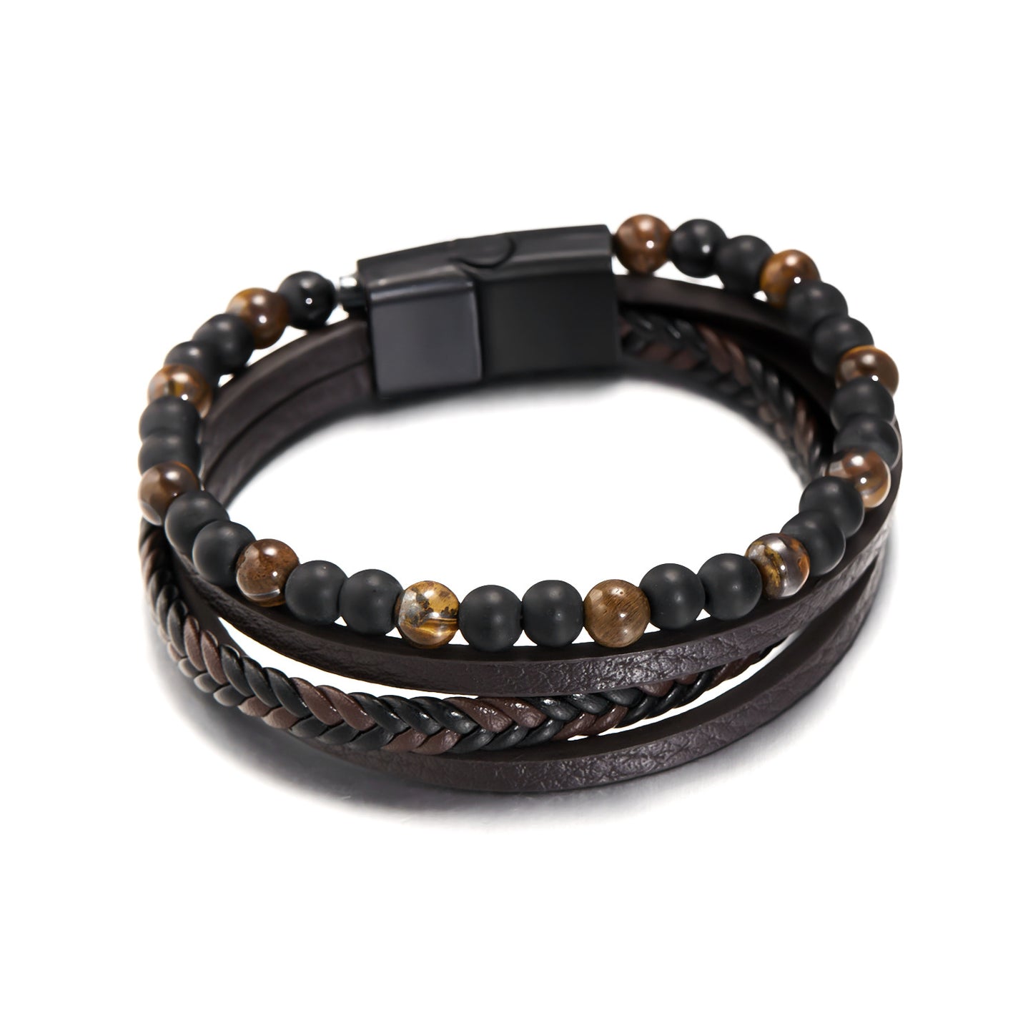 Men's Natural Tigereye Beaded Hand-woven Leather Bracelets