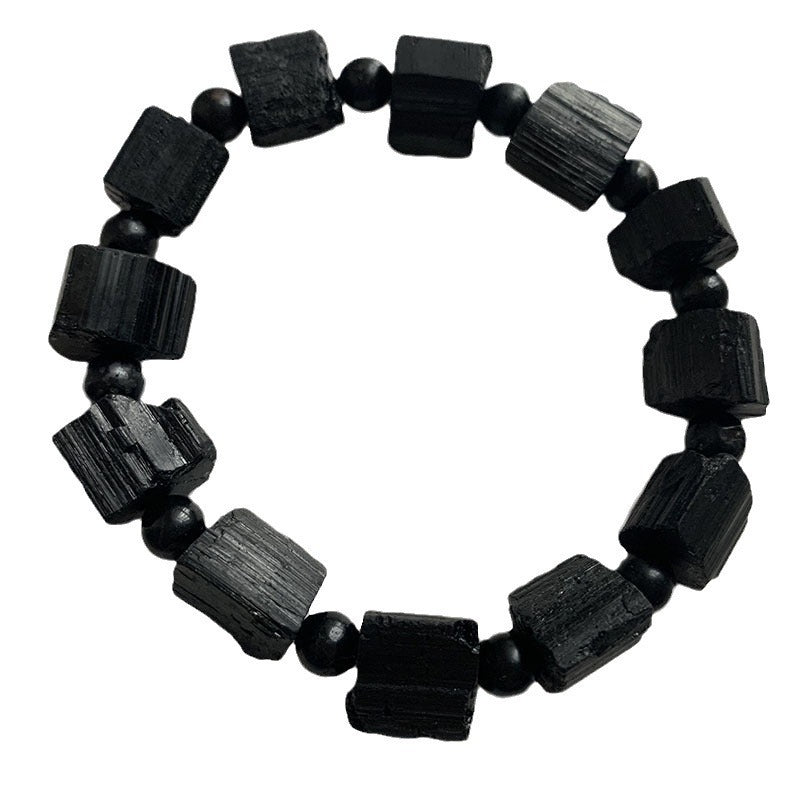 Women's & Men's Tourmaline Crystal Dazzling Black Grade Rough Stone Square Frosted Bracelets