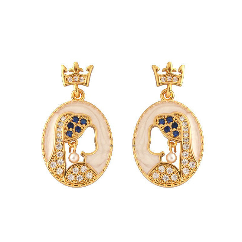 Women's Embossed Inlaid Gold Coin Light Luxury High Earrings