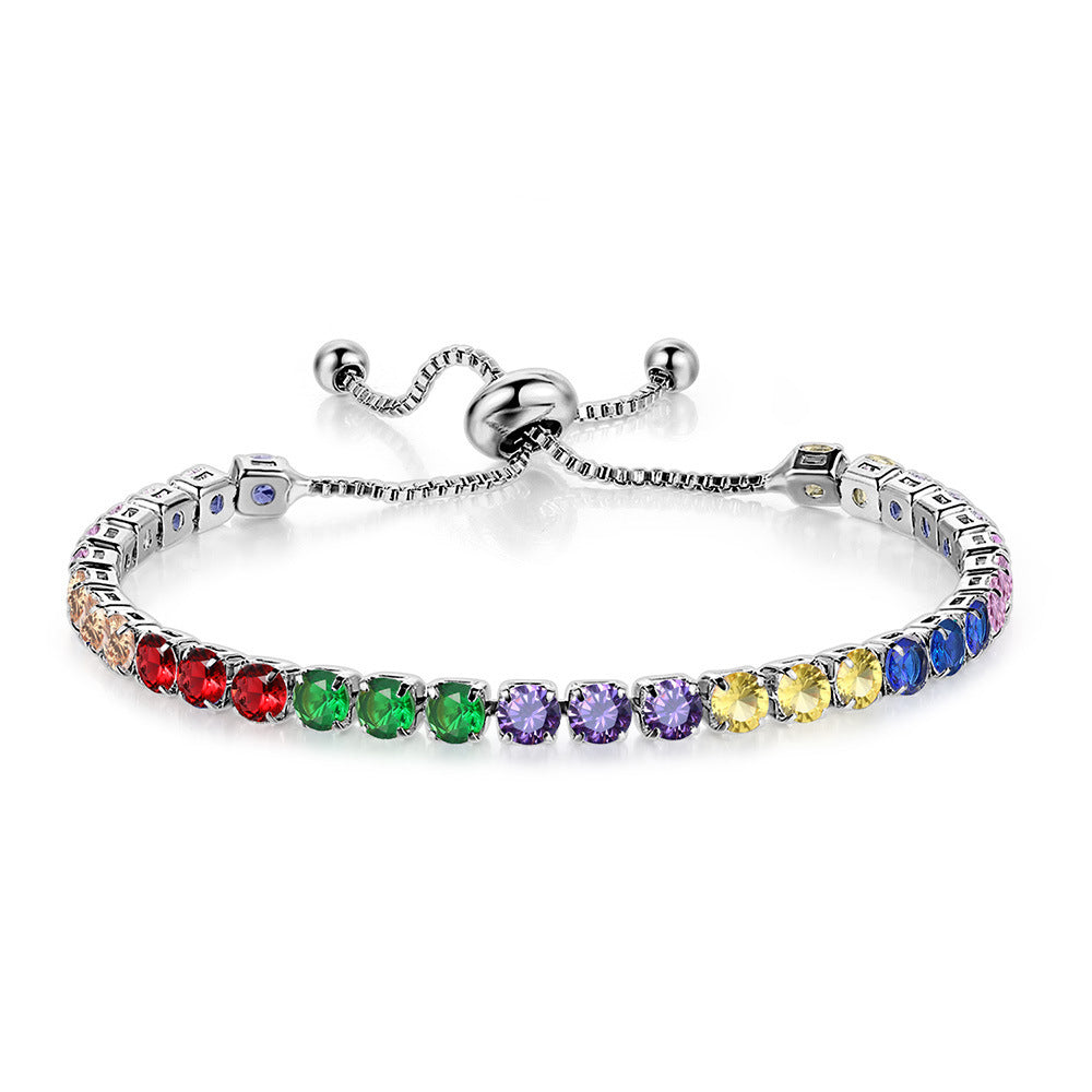 Color Zircon Female Full Diamond White Gold Plated Tennis Bracelets