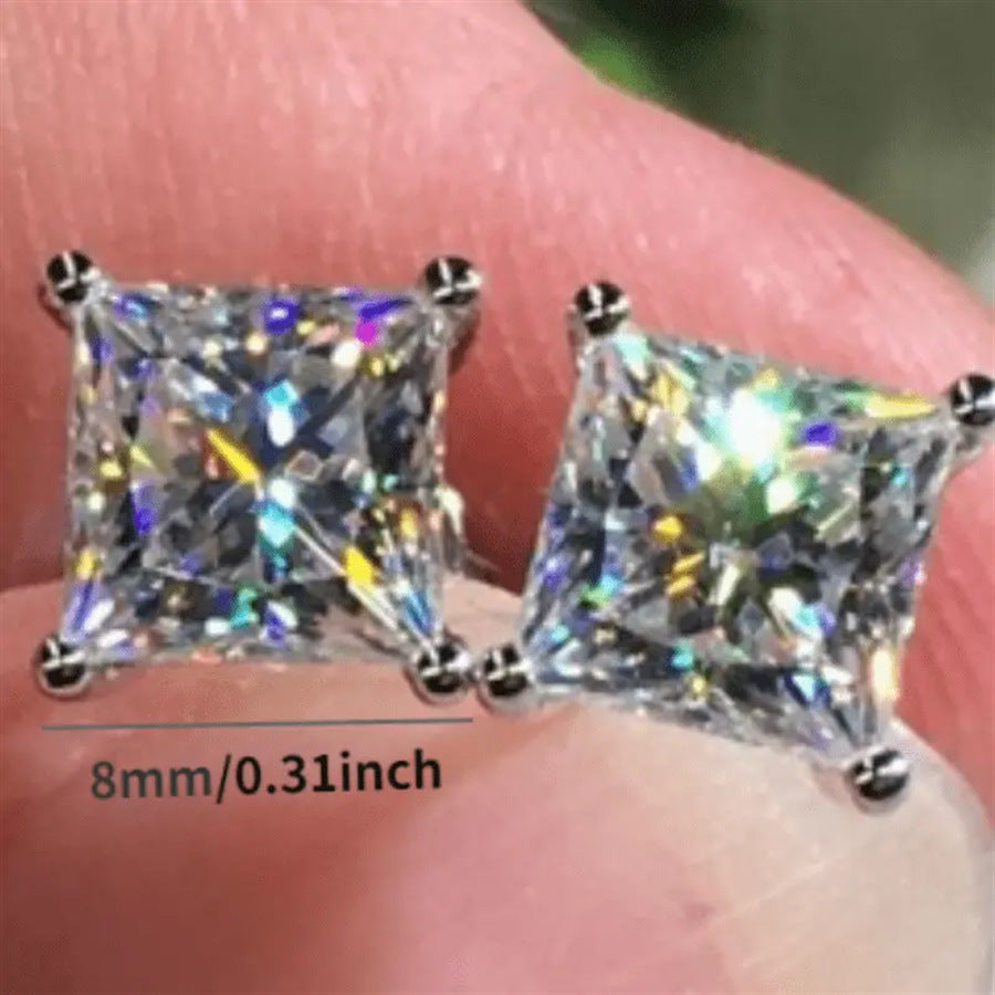 Korean Fashion Popular Square Crystal Zircon Stud Earrings