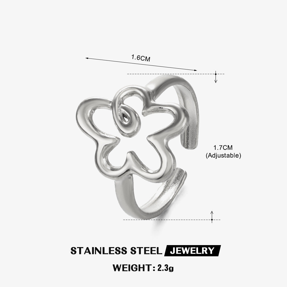 Steel Flower Cutout French Retro With Rings