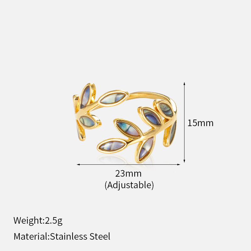 National Trendy Enamel Leaves Open Antique Design Ring