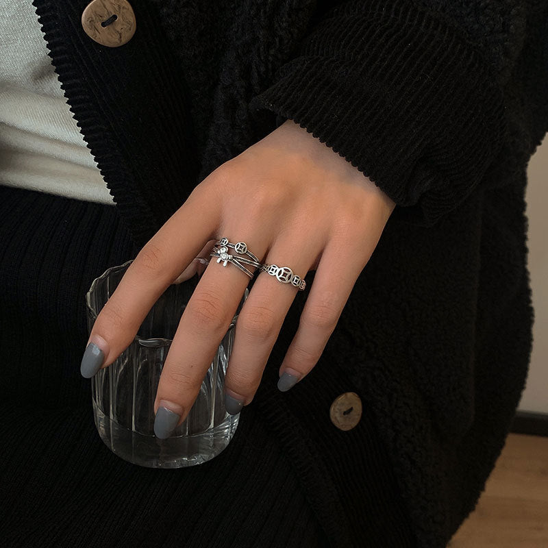 Coin Index Finger Retro Distressed Twin Style Imitation Thai Sier Rings