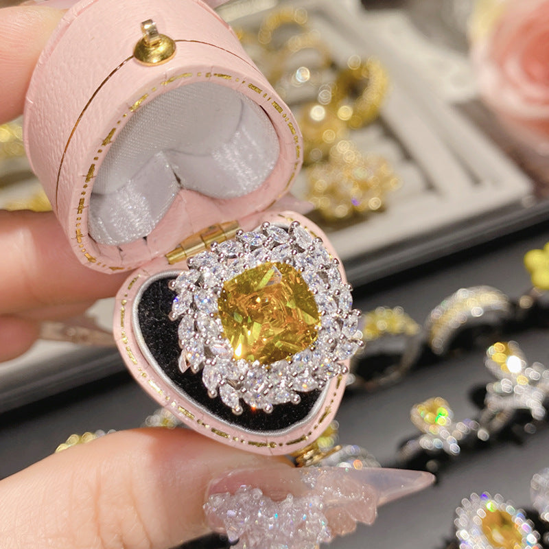 Camellia Fashion Romantic French Golden Rhinestone Gold Plated Ring