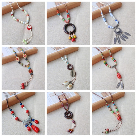 Women's Vintage Ethnic Style Ceramic Long Sweater Necklace