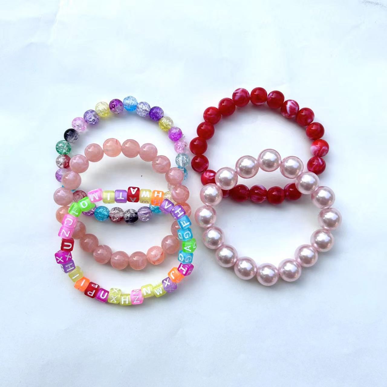 Children's Crack Bead Letter Candy Color Golden Balls Bracelet