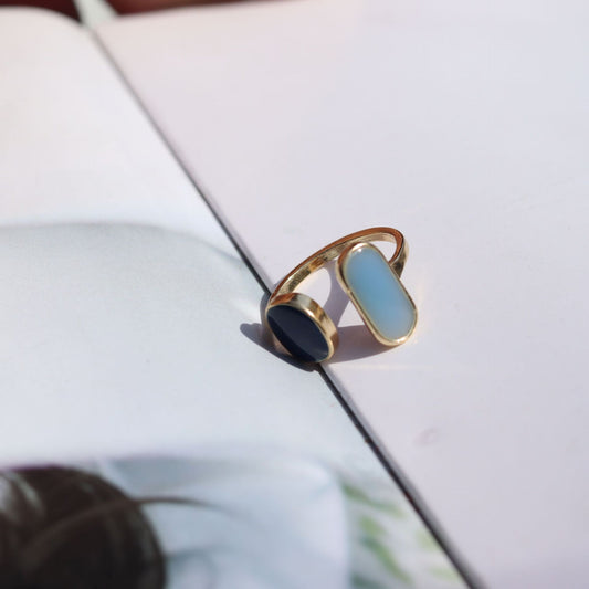 Elegant Blue Drop Oil Open Korean Style Simple Female Rings