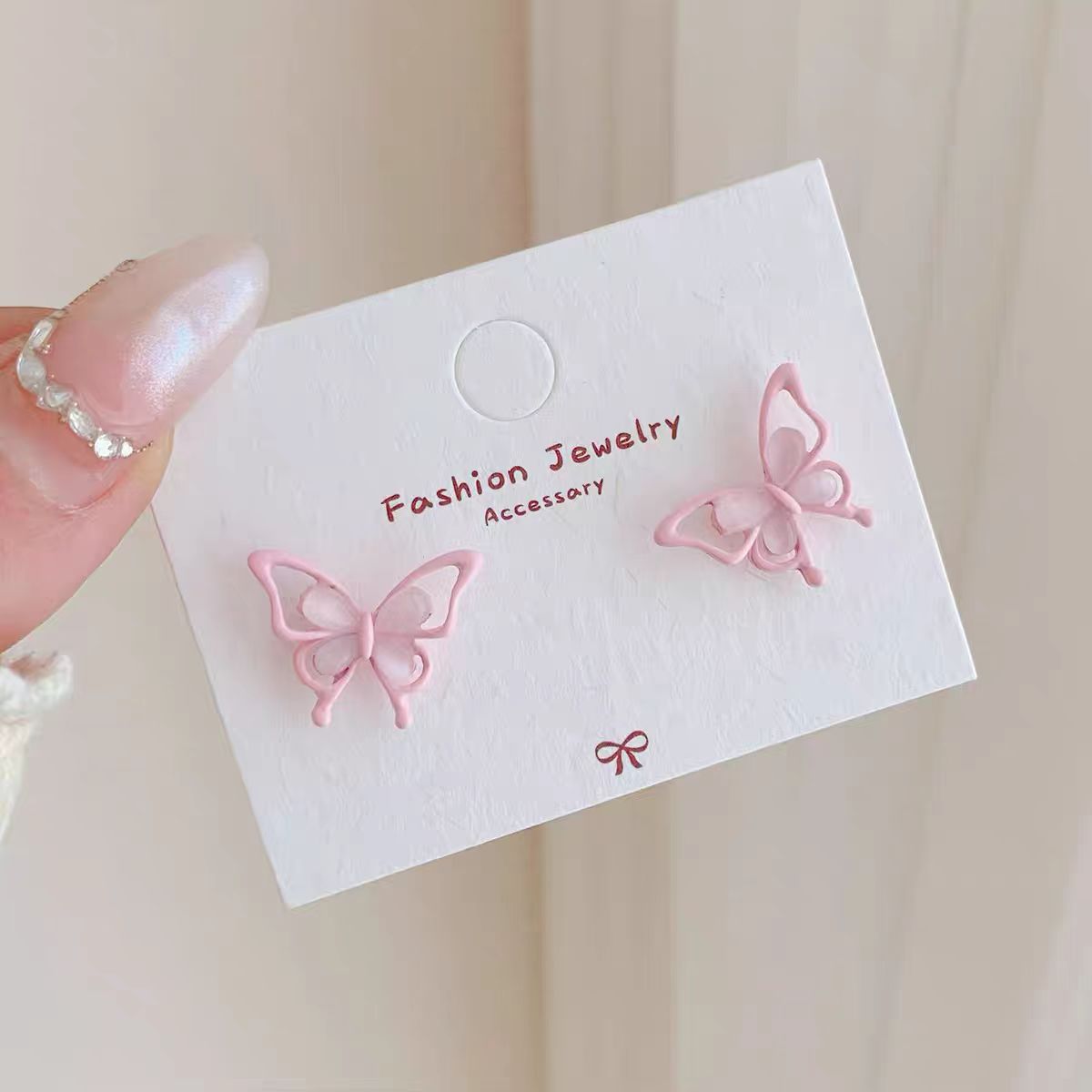 Pink Blue Small Butterfly Female Sier Needle Super Fairy Everyday Stud Earrings