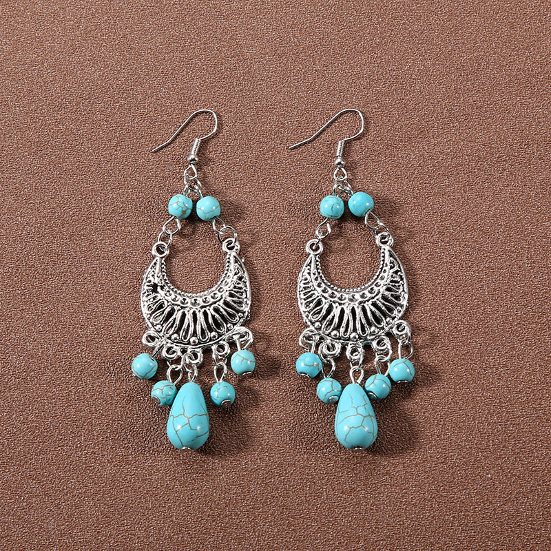 Tassel Turquoise Retro Minority Ethnic Style Graceful Personality Tibetan Earrings