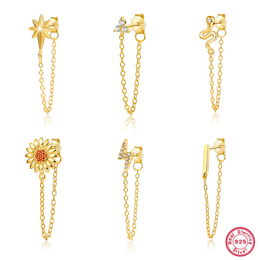 Graceful Chain Single Eight Awn Star Snake Geometric Earrings