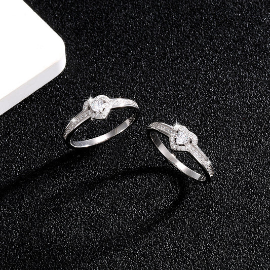 Love Heart-shaped Simple Rhinestone Entire Sterling Sier Rings