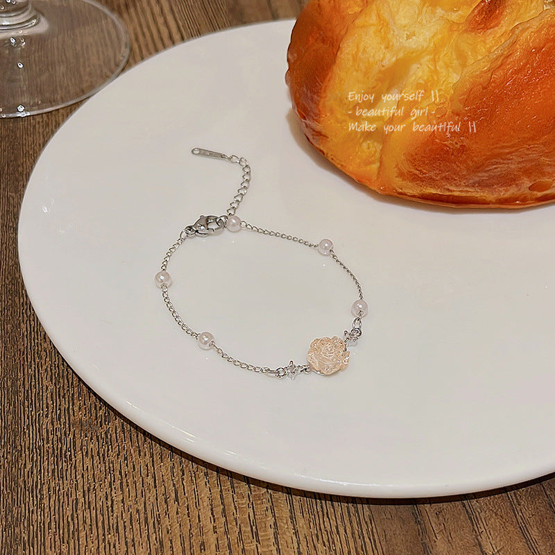 Women's Light Luxury Minority Retro Camellia Fashionable Design Sense Crystal Bracelets