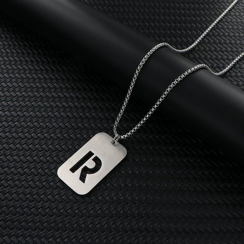 Women's & Men's Hop Sweater Chain Accessories Rectangular Glossy Dog Tag Stainless Pendants