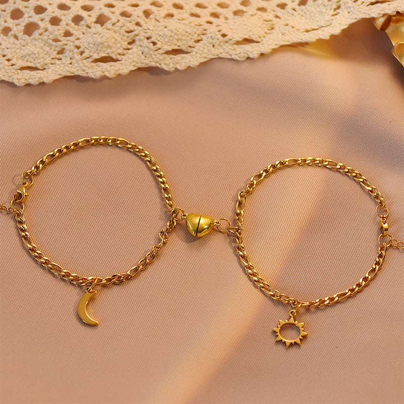Stainless Steel Sun Moon Heart-shaped Magnetic Bracelet