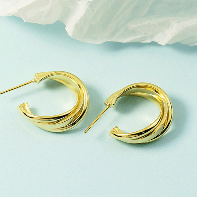 Three-line Cross High-grade Short Hair Cold Wind Frosted Ear Korean Stud Earrings