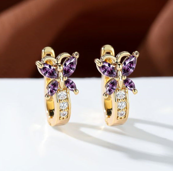Women's Vintage Pastoral Style Edge Inlaid Zircon Small Butterfly Clip Earrings