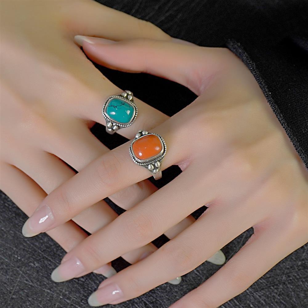 Flower Inlaid Decorative Ethnic Style Niche Adjustable Versatile Rings