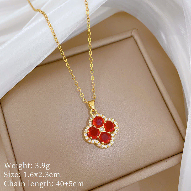 Steel Luxury Full Diamond Flower Micro Rhinestone Female Lucky Beads Necklace