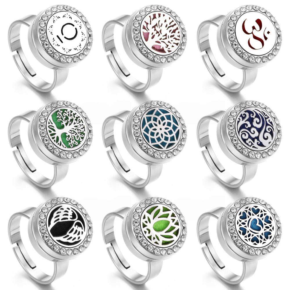 Steel Aroma With Diamond Thread Rotating Open Perfume Ring
