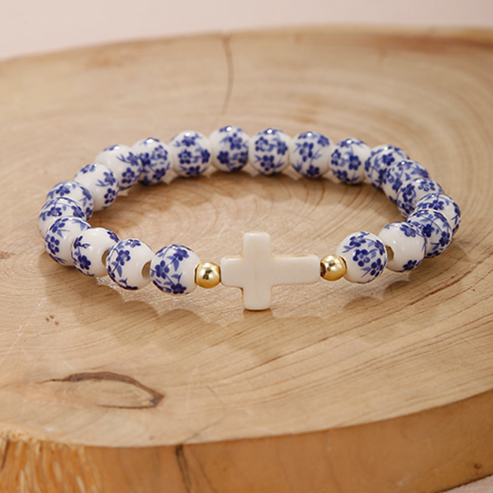 Women's & Men's Blue White Porcelain Ceramic Pattern Love Bracelets