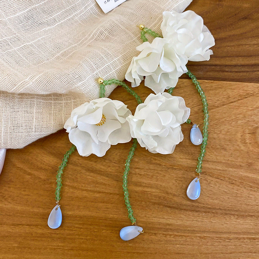 Dopamine Vacation Style Sier Needle Bead Flower Delicate Indie Earrings
