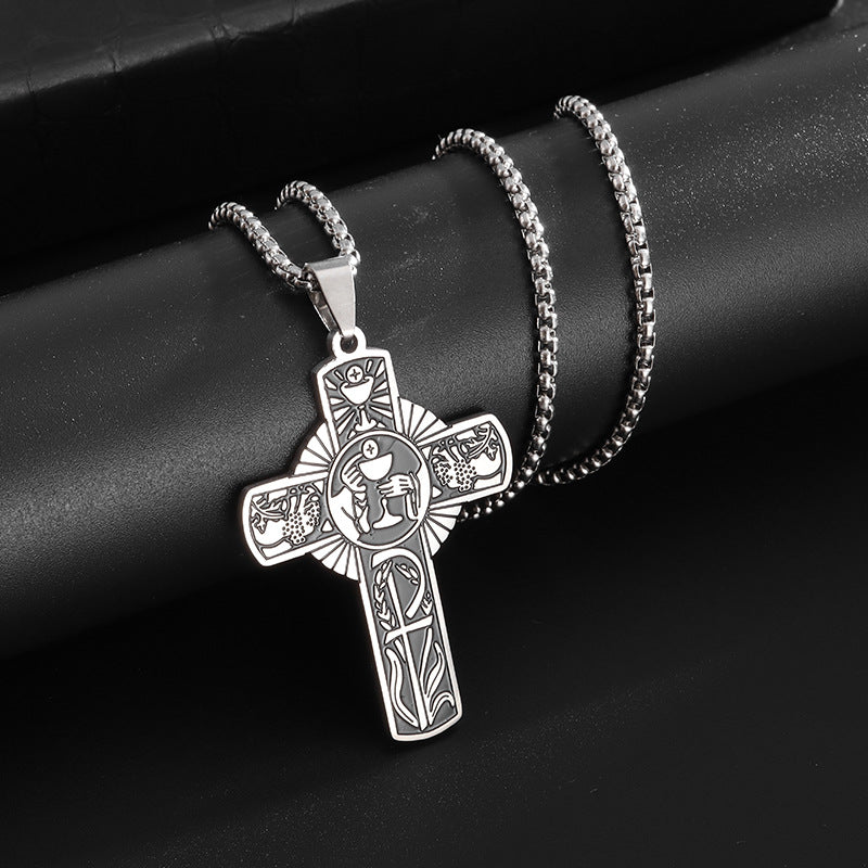 Women's & Men's Holy Body Halo Grape Juice Cross Stainless Steel Spirit Church Necklaces