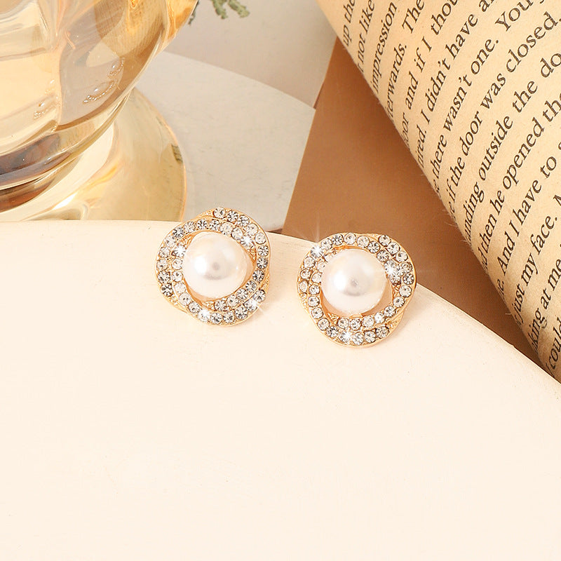 Simple Retro Sier Needle Pearl High Sense Ear Earrings