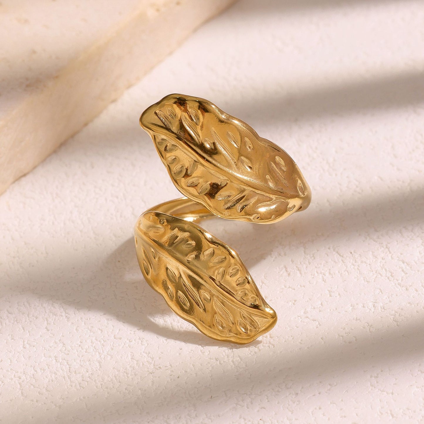 Stainless Steel Leaves Female Colorfast High-grade Light Luxury Open Adjustable Ring