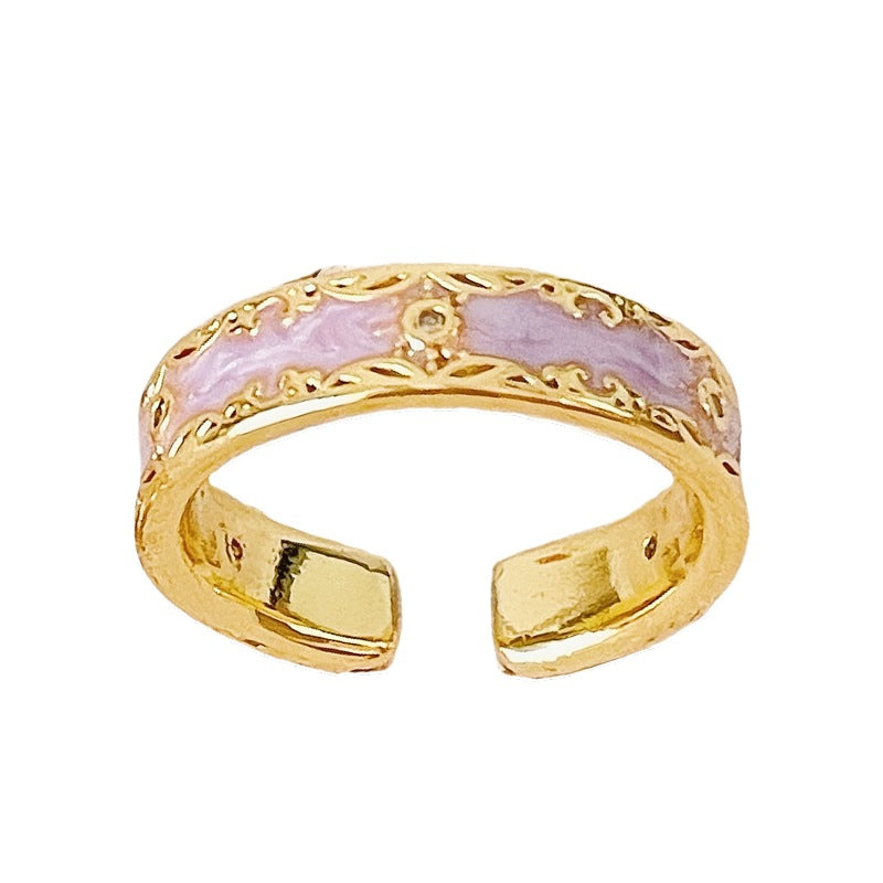 Enamel Open Gold Trim Design Elegant Unique Rings