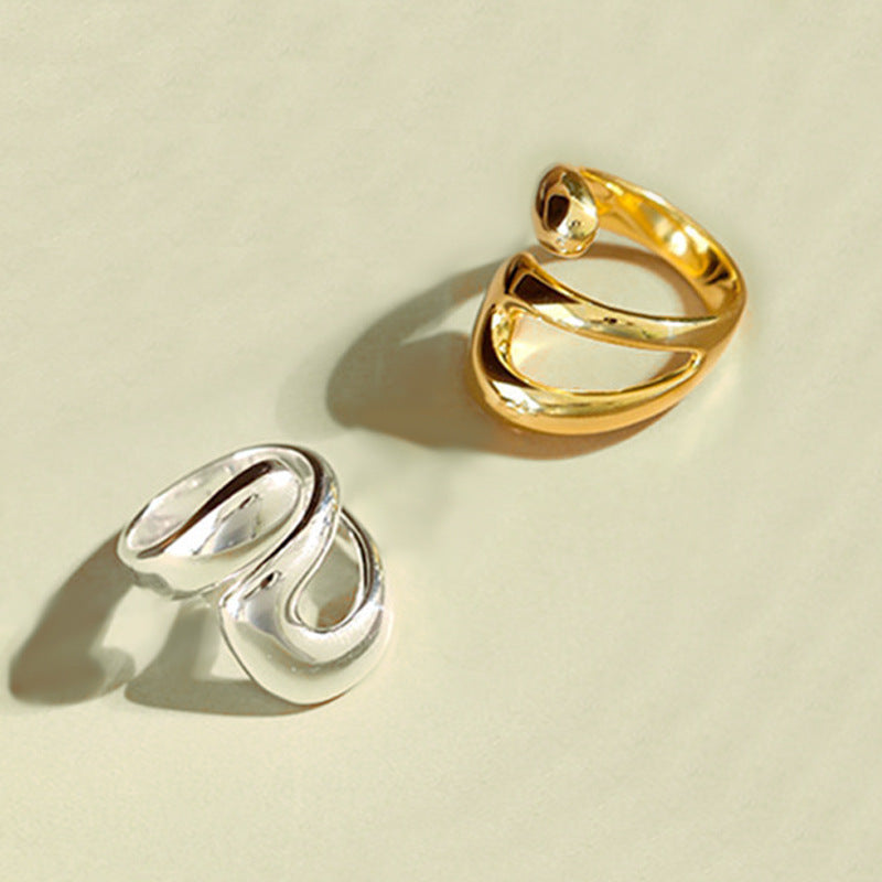 Women's Korean Style Design Glossy Cross Irregular Drop-shaped Geometric Hollow Rings