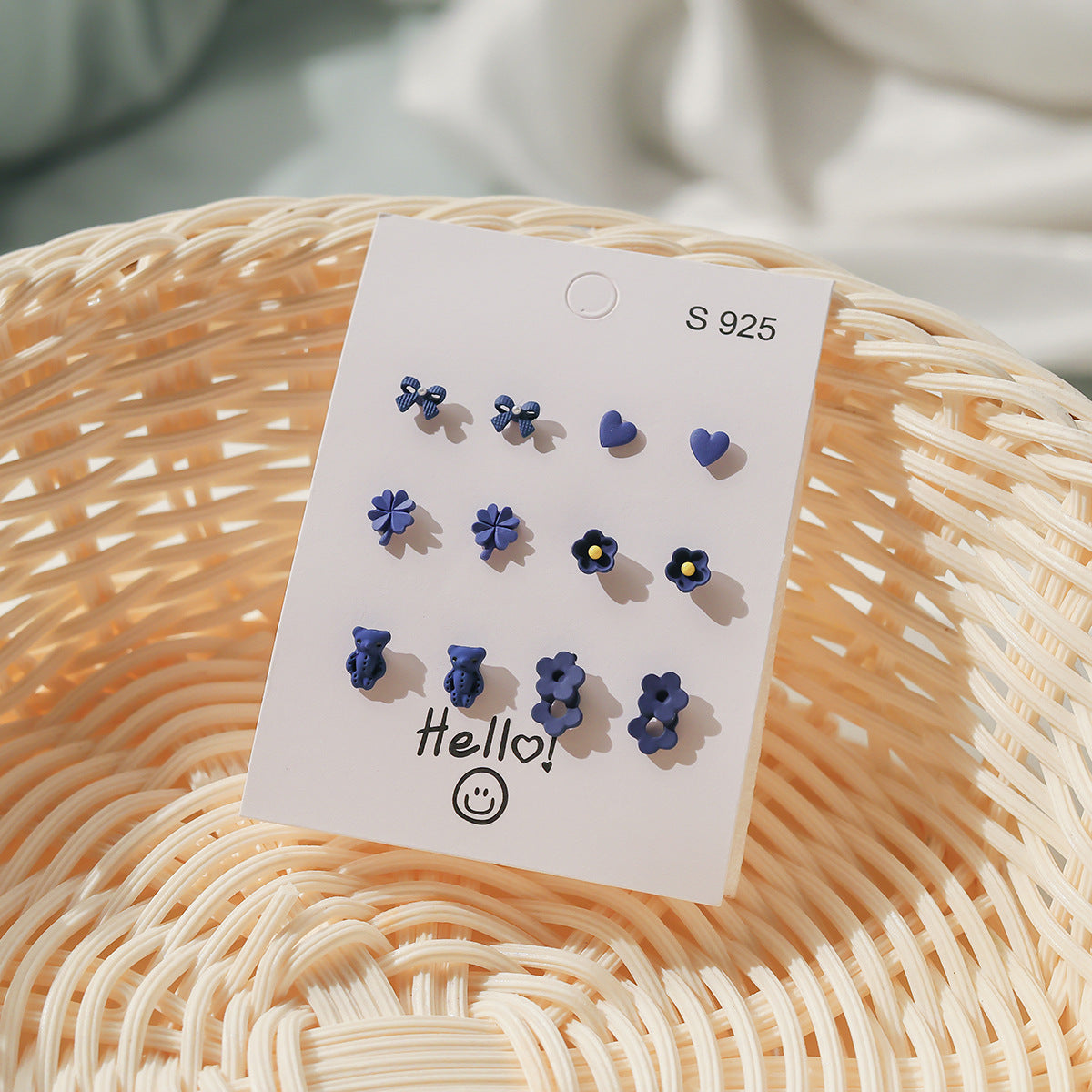 Women's Blue Color Earings Set White Sier Pin Earrings