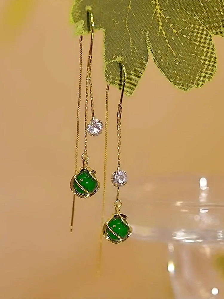 Women's Fashion Temperament Entry Lux Niche Super Fairy Long Hollow Opal Ear Line