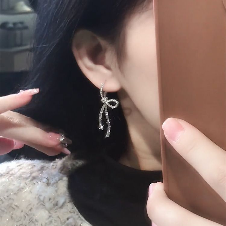 Bow Ribbon High Sense Light Luxury Temperament Ear Clip Design Earrings