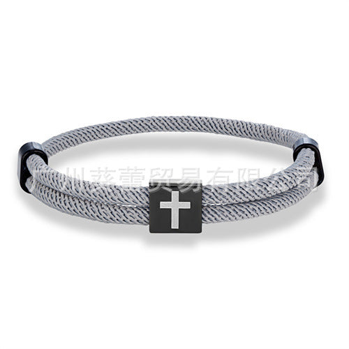 Classic Cross Carrying Strap Black Stainless Steel Bracelets