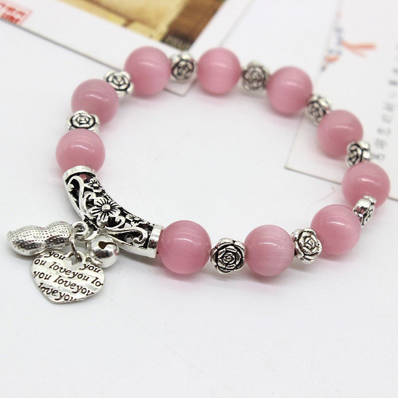 Women's Sier Hand Ethnic Style Handmade Beaded Opal String Bracelet