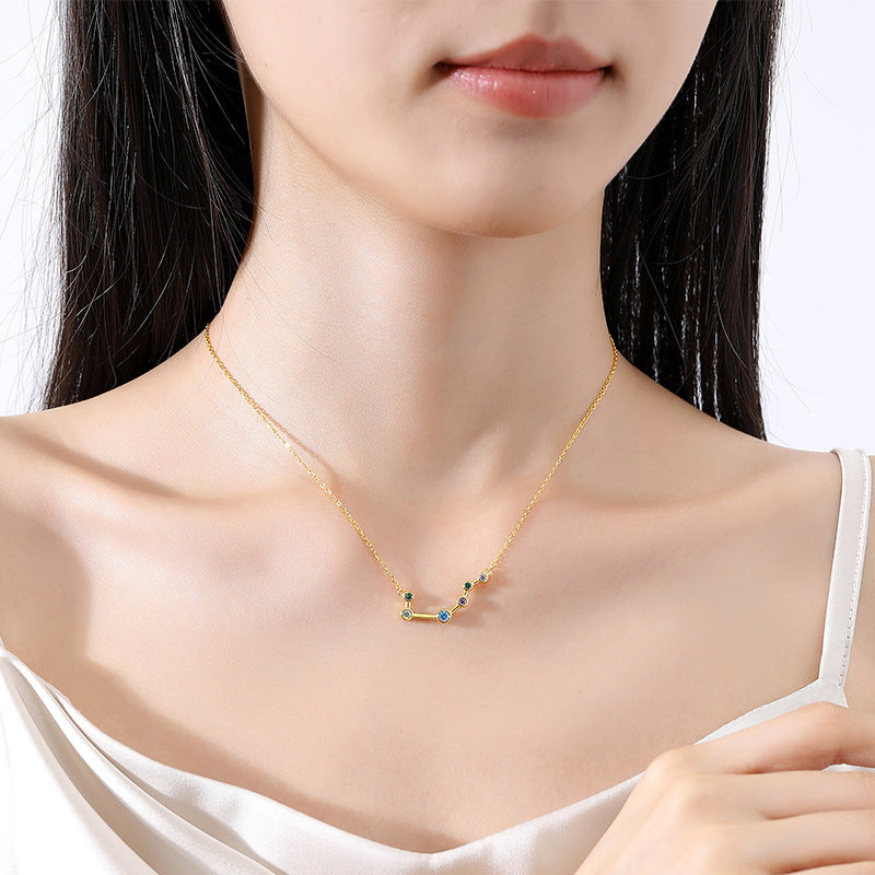 Women's Twee Constellation Zircon Sterling Sier Libra Necklaces