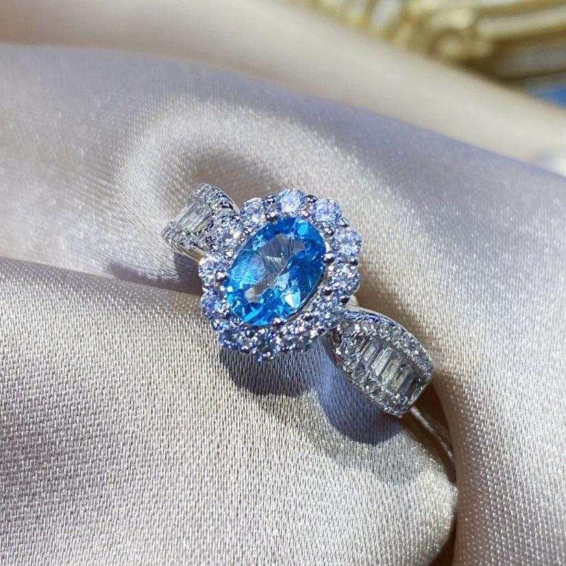 Blue Topaz Full Diamond Simple Temperament Rings