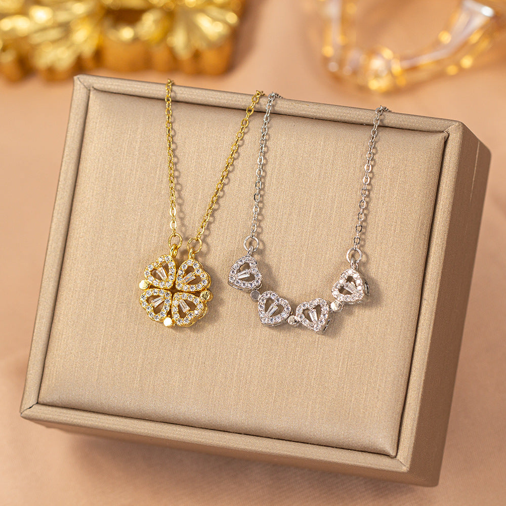 Fashion Copper Diamond Four-leaf Clover Light Luxury Minority High-grade Female Necklaces