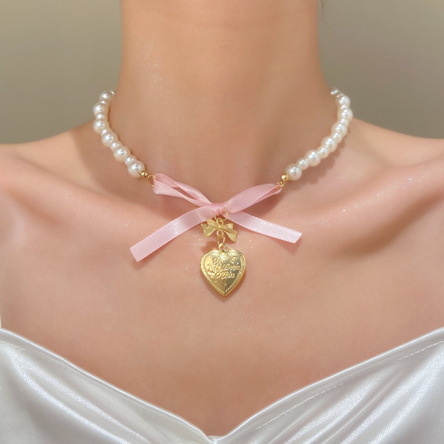 Bow Love Pearl Female Sweet Pure Necklaces