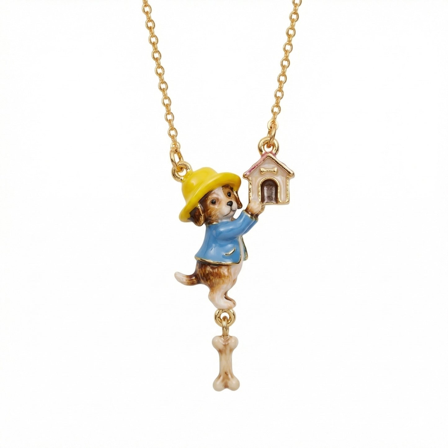 Fairy Tale Style Cute Pet Personalized Puppy Bone House Cat Necklace